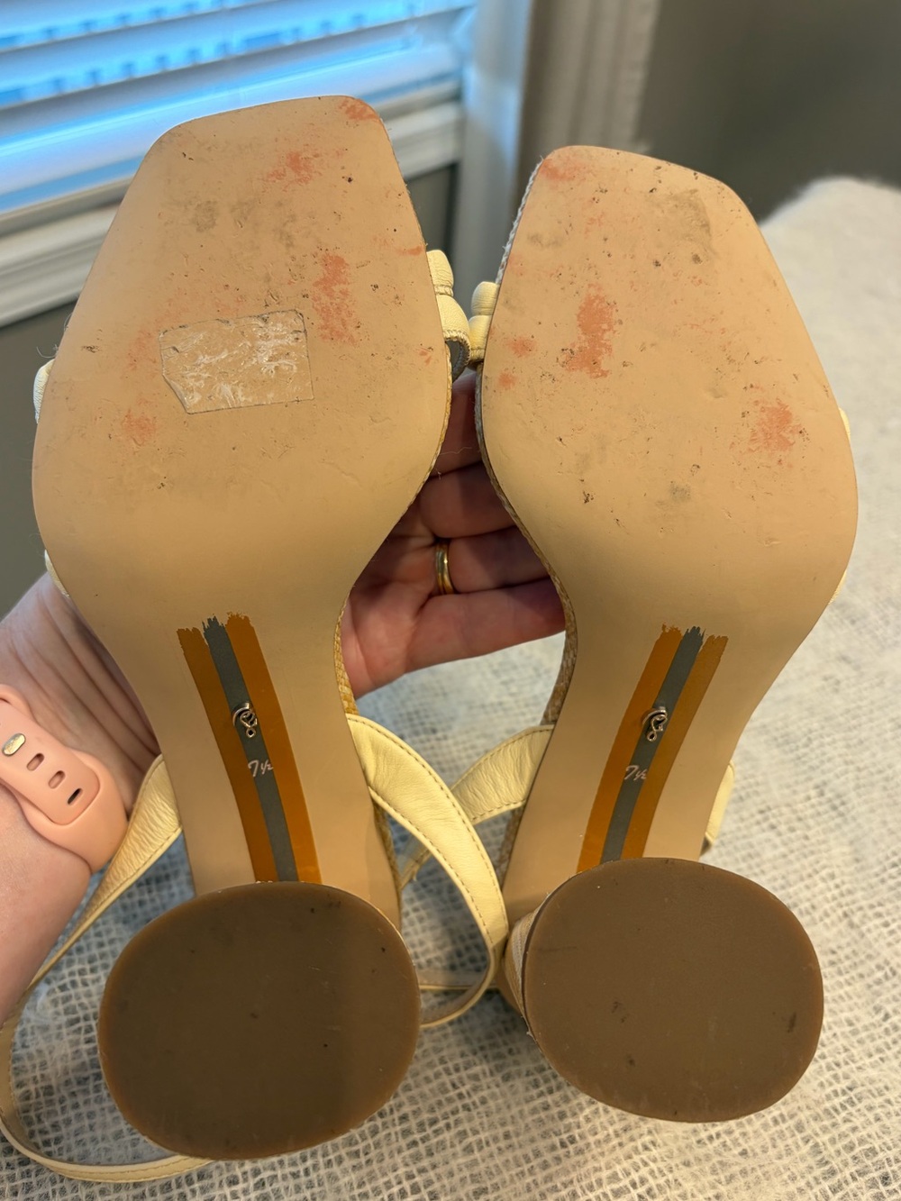 SAM EDELMAN KIA block heel sandal in bleached wheat/ rafia - like new, size 7.5 - Picture 7 of 12